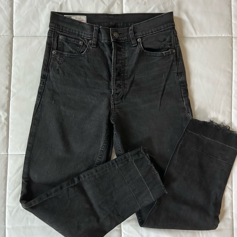 GAP 4R High Rise Cheeky Straight Jeans in Black with Hidden Button Fly - Picture 2 of 16